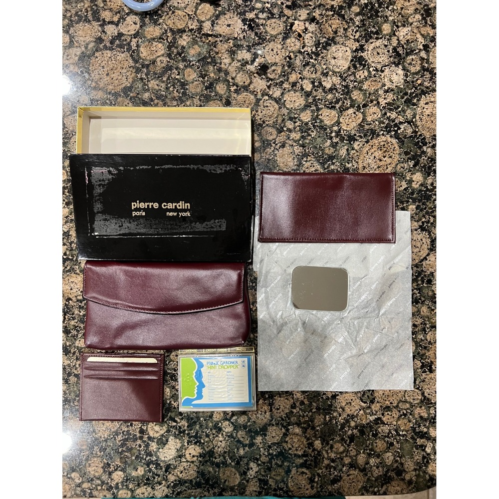 Pierre Cardin Vintage Burgundy Leather Wallet Clutch Set with Checkbook Cover